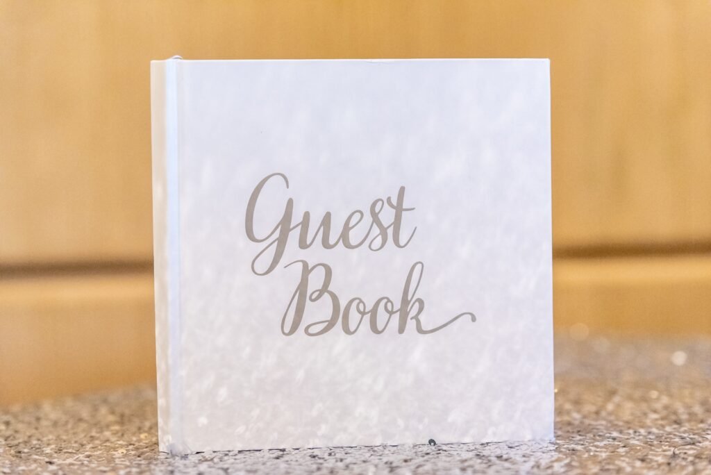 Wedding guest book at a reception